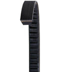 Heavy Duty Utility Belt Grind Ready For Tradesmen Featuring Multiple Cargo Pockets Rock Solid Construction Comfortable Elastic Waistband Solid Black Workwear Rig side view showing thick black material and textured design.