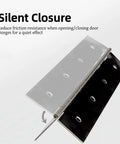 Four Pack Ten Inch Silver Stainless Steel Piano Hinges With Heavy Duty Frame And Pre Drilled Holes Include Mounting Screws showing silent closure feature.