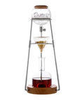Top Shelf Cold Brew Drip Tower Coffee Maker Featuring Hella Sturdy Stainless Steel Rack And Detachable Borosilicate Glass Brewer with wood lid