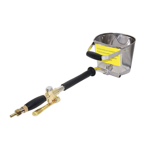 Air Stucco Cement Texture Hopper Sprayer Plaster Wall Tool With 4 Jets, metal hopper, black handle, air compressor compatible.