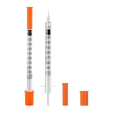 1 Ml Syringe With 31G Five Sixteenth Inch Needle Pack Of 30 Individually Wrapped Lab Tools For Quick Readouts And A Smooth Plunger Clear Scale And Airtight Inner Wall Perfect For Lab Work Medical Demos Or At Home Experiments. Clear 1 mL syringe with orange caps and 31G needle