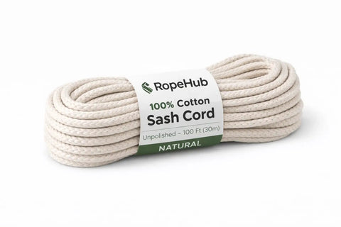 All Purpose Cotton Sash Cord Rope With Built Tough Reinforced Core And Thick Cotton Cover For Window Sashing, Clotheslines, And Decor DIY Projects Three Eighths Inch By Six Hundred Feet Natural in 100 ft bundle