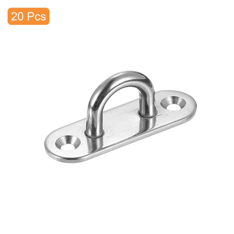 20 Pack 304 Stainless Steel Pad Eye Plate U Hooks 2.4 Inch silver hook with mounting holes for secure installation.