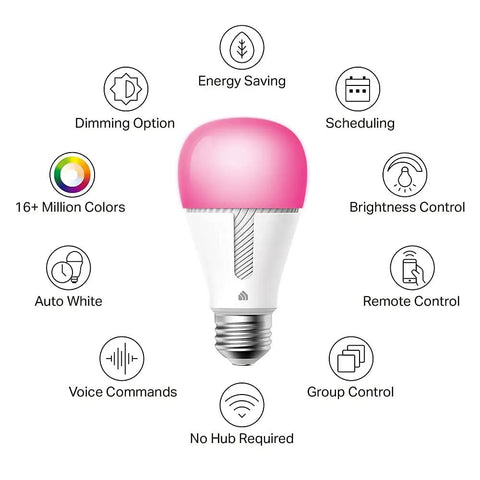 Smart Color Changing WiFi Light Bulbs, 1000 Lumens, Dimmable, 11W, A19, showing features like voice commands and 16 million colors.