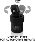 Beefy 1/2-Inch Drive Impact Extension Bar And Adapter Set, 5-Piece Kit With universal joint showing 360-degree swivel