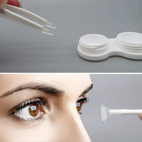 Portable Square Contact Lens Case Kit With Remover Tool and Applicator Mirror and Solution Bottle for Travel On The Go Daily Outdoor Use Cute Colored Lenses Silver close-up