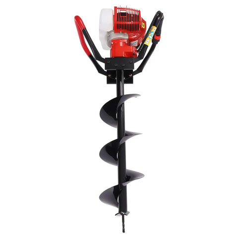 Gas Powered Post Hole Digger 43cc Two Stroke With 8 Inch Auger Bit For Fence Posts Garden And Farm Use in upright view