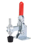 Two Pack Vertical Toggle Clamp Set With 50kg Holding Capacity, M5 Screw, 82mm Tall, Galvanized Iron Arrow Storage Case, Perfect For Woodworking, Welding, Drill Table Fixtures; side view