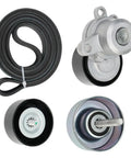 Superior Drive Belt Tensioner Kit Compatible With Nissan Maxima 2009 Through 2015 For 3.5L V6 Motors Installed Easily For Drivers Who Want Zero Hassle And High Reliability On Every Trip Out And About Keep Your Ride Singin Sweet, black serpentine belt and silver tensioner pulley set