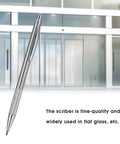 Top Shelf Diamond Tipped Engraving Pen For Glass And Metal With Killer Precision Scriber Tool Nifty Craft Marker For Diy Projects And Fine Lettering Works In Sleek Silver Finish in front of glass doors.