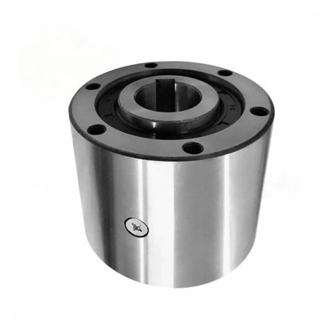 Plug And Play Wedge Type One Way Overrunning Clutch Backstop For Factory And Textile Machinery solid metal design with central hub.