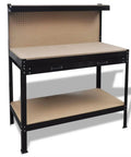 Beefy Steel Workbench With Pegboard And Drawer For Garage And Workshop, Rugged Tool Bench With 45.3 Inch Wide Workspace, Durable MDF Surface And Pullout Drawer To Keep Your Gear Organized. Steel frame, MDF top, pegboard.