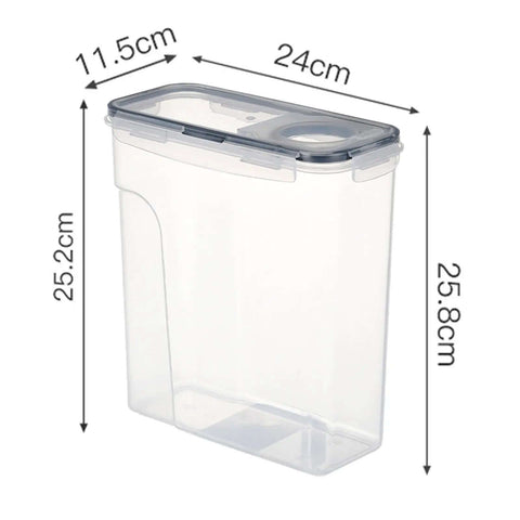 Clear view of 4L Airtight Filament Dryer Storage Box for 1 Kg PLA Spools, dimensions displayed, transparent plastic with black lid
