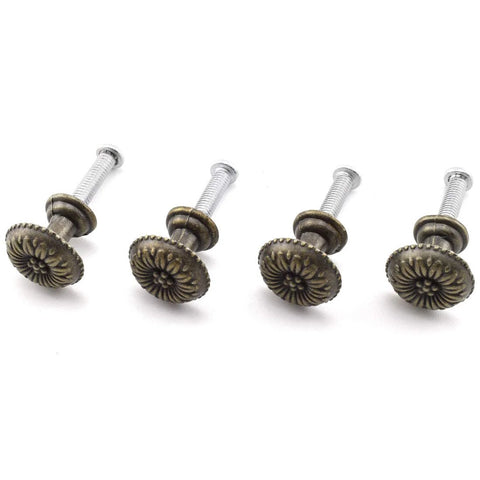 Four Pack Antique Bronze Round Flower Pattern Jewelry Box Pull Handles With Screws For Cabinet Drawer Wardrobe Zinc Alloy Knob Pull