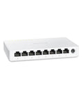 2.5Gbps 8 Port Unmanaged Ethernet Switch for Gaming, plug and play, fanless desktop or wall mount, front view with ports