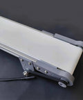 Mini Electric Desktop Conveyor Belt for DIY Projects with Adjustable Speed 0 to 116 RPM and Forward and Reverse Rotation, side view