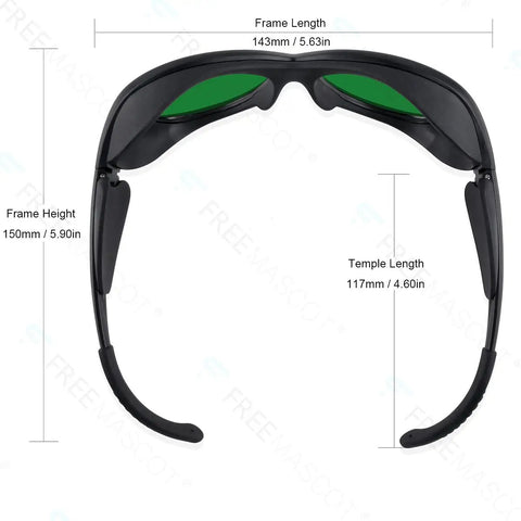 Top Shelf Pro Grade Dual Band Laser Safety Glasses With Heavy Duty Optical Density Shielding For Violet Red And Infrared Lasers, side view dimensions.