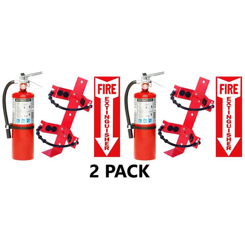 2 Pack 5 Lb Rechargeable Abc Fire Extinguisher Badass Fire Fighter With Heavy Duty Wall Bracket And Safety Sign, visible fire extinguishers and brackets.
