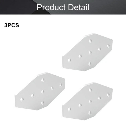 Three-Piece Aluminum Alloy Outside Joining Plate with 7-Hole Joint Bracket Silver, 3.94 by 2.36 by 0.16 Inches Lightweight Durable Anodized Finish Easy 6mm Hole Install Great for Metal Framing DIY Projects; 3 pcs shown