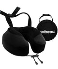 Long Haul Travel Pillow With Memory Foam For Neck And Head Support, Jet Black, 360 Degree Neck Support shown with carry case