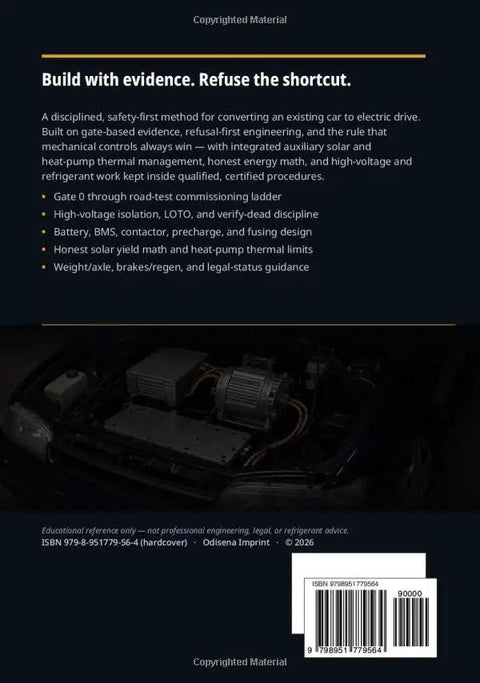 Back cover of the technical book, Straight Up Guide To Swapping Your Gas Guzzler Into A Sleek Electric Hauler.