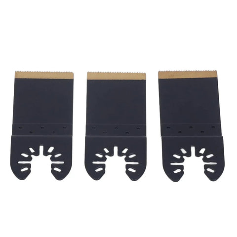 Titanium Plated Oscillating Saw Blades Set High Carbon Steel Universal Fit 5 Pack With Spacers For Metal Cutting Heavy Duty Pro Grade Blades For Soft Metals Smooth Long Lasting Performance, three blade set