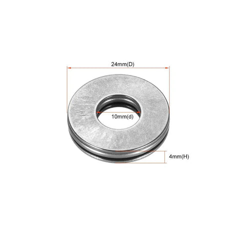 Needle Roller Thrust Bearing Kit With 2 Washers, 10 mm Inner Diameter, 24 mm Outer Diameter, 4 mm Thick, GCr15 Hardened Steel, view from top