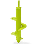 Lime green auger drill bit for planting bulbs and flowers, 3.5 by 8.5 inch, with 3/8 inch hex shank fits most drills.