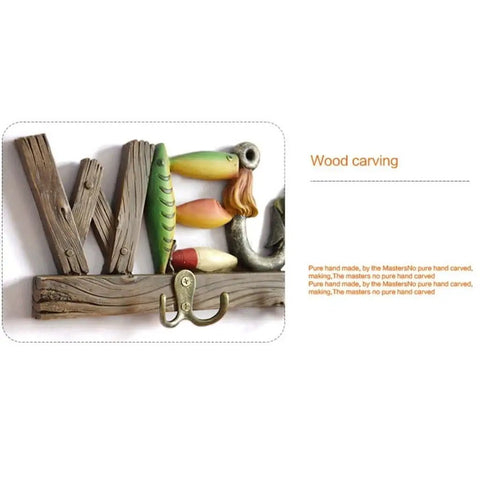 Top Tier Wall Mounted Coat Rack Featuring Durable Brass Hooks And Streamlined Nordic Shape For Your Busy Hallway with fishing lure details.