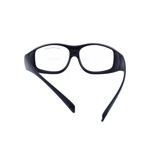 Real Deal Co2 Laser Safety Glasses For 9000 To 11000Nm Waves Offering OD 5 Plus Eye Protection And Lightweight Black Frames viewed from the front.