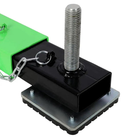 Close-up of Heavy Duty Floor Jack Cross Beam Adapter With No Shake Rock Steady Support featuring threaded post and rubber pad.