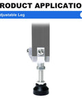 Adjustable Leg Feet for 4040 Aluminum Extrusion T Slot and V Slot Rails Silver Finish close-up view with leveling mechanism.