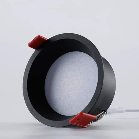 ELUKHT 4-Pack 7W/12W Commercial LED Recessed Downlight with Black Anti-Glare Trim - 3 Color Selectable for Indoor Lighting,12w-Warm Light, side view showing trim and clips.