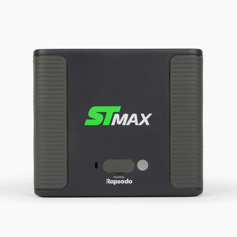 Front view of ST MAX Launch Monitor with GOLFTEC Speed Training, dual Doppler radar, and photometric cameras for golf practice.