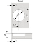 Technical diagram for 110 Degree Self Closing Compact 33 Hinge Pack Of 8 For Face Frame Cabinets, dimensions included.
