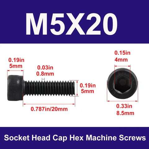 Boss Level M5 X 20mm Socket Head Cap Screw Bolts Grade 12.9 with dimensions for precision fasteners.