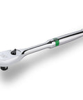 One Quarter Inch Drive Ratchet Handle With Pear Head For Tight Spots, 90 Tooth Smooth Ratcheting, Alloy Steel With Heat Treated Chrome Finish