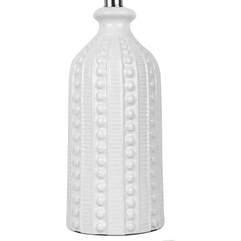 Detailed view of the ceramic base from Set Of 2 White Ceramic Table Lamps 24.5 Inches Tall 3 Way Dimmable Bedside Lights With White Drum Shade Modern Nightstand Lamps For Bedroom Or Living Room Bulbs Included.