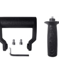 Ergonomic Side Handle for Angle Grinders with a Grip That Holds like Glue utilizes 10Mm thread, black rubber grip and mounting parts.