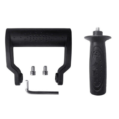 Ergonomic Side Handle for Angle Grinders with a Grip That Holds like Glue utilizes 10Mm thread, black rubber grip and mounting parts.