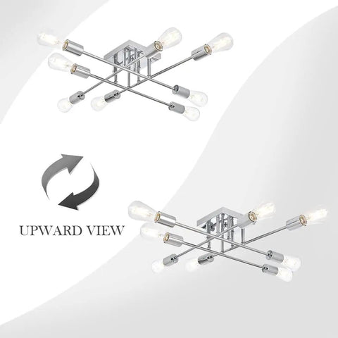 Upward view of 8 Light Modern Semi Flush Mount Ceiling Light Mid Century Sputnik Style Chrome Finish Sleek Versatile Fixture