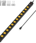Heavy Duty 12 Outlet Power Strip With 6ft Cord And 1800 Joule Surge Protection showing wide spaced outlets and mounting kit