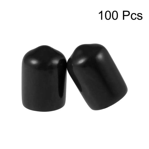 100 Pack Black Rubber End Caps 3/8 Inch Inner Diameter Vinyl Tube Floor Savers For Furniture Legs, two caps shown