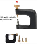 Eyewear Screw Extractor Tool Set with 2 precision drill bits shown in black handle for eyeglasses repair, pro-grade DIY fixes kit.