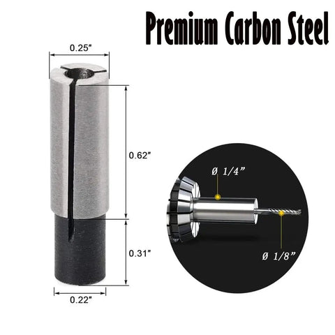 Pro Grade High Carbon Steel Collet Die Grinder Chuck Driver Adapter 1 Quarter To 1 Eighth Inch CNC Engraving Bit Router Converter