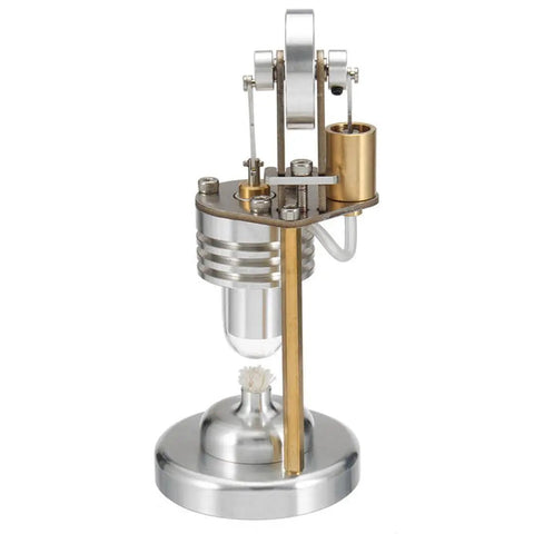 Stirling Engine Kit With Metal Piston And Cool Cylinder, Quartz Heating Tube, Micro Vertical Model, Ready-To-Operate Setup For Hands-On STEM Fun, Durable Metal Build, Includes Alcohol Lamp For Quick Start Learning, vertical metal engine on base