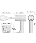 Cordless Electric Hand Mixer With Stainless Steel Beaters. USB Rechargeable Power For Quick Whipping And Blending Eggs Or Cream. Dimensions: 15x10 cm.