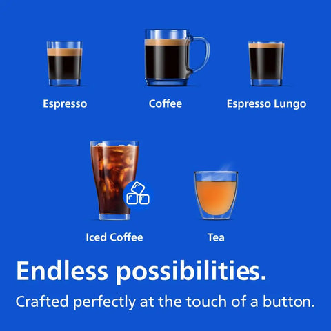 Image showing different drinks made by Fully Automatic Espresso Machine With Built In Grinder And Milk Frother, 5 Presets.