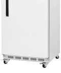 Heavy Duty Commercial Reach In Freezer Featuring A Rock Solid Door And Slick Digital Led Display For Straight Forward Temp Tuning And Bulk Storage That Keeps Kitchen Inventory Fresh Without The Hustle, white enamel cabinet with casters.