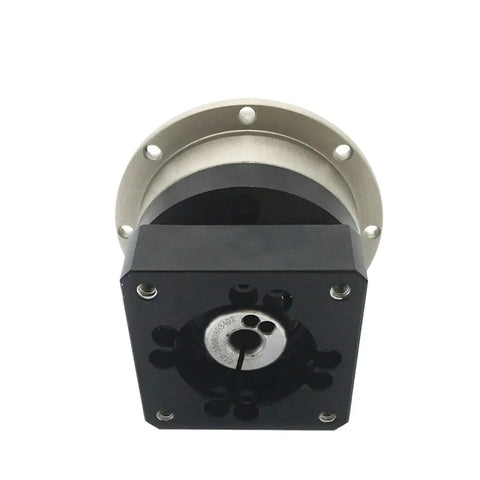 Dead Nuts Accurate Helical Gear Planetary Gearbox With Sturdy Flange Output Reducer, compact black and silver design for industrial use.